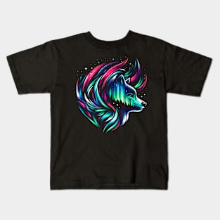 Abstract Wolf with Aurora Borealis Kids T-Shirt